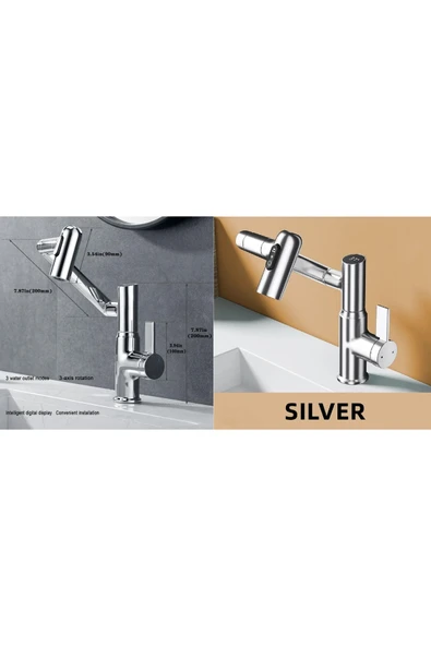 OEM Akıllı Dijital Sıcaklık Led Ekran Banyo Lavabo Bataryası Katlanır İthal Krom 7 Yıl Garantili - Resim 5