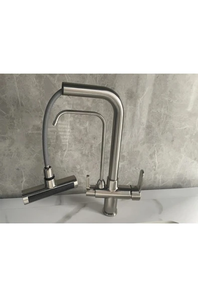 OEM Mutfak Eviye Bataryası Dokunmatik Arıtma Çıkışlı Duş Şelale 3 Fonksiyon Nikel Ithal 7 Yıl Garanti - Resim 2