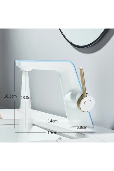 OEM Akıllı Dijital Sıcaklık Led Ekran Banyo Lavabo Bataryası Beyaz Gold 2 Akış Ayarı İthal 7 Yıl Garanti - Resim 6