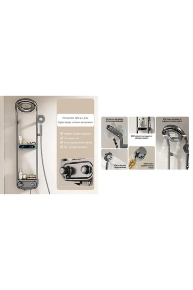 OEM Dijital Led Ekran Ve Termostatlı Robot Duş Seti Lüx Şelale Yağmur Duş Sistemi 7 Yıl Garantili İthal - Resim 6