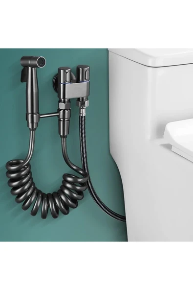 OEM Banyo Bide Basınçlı Püskürtücü Taharet Musluğu Klozet Hortumu Antrasit Renk İthal 7 Yıl Garantili - Resim 4