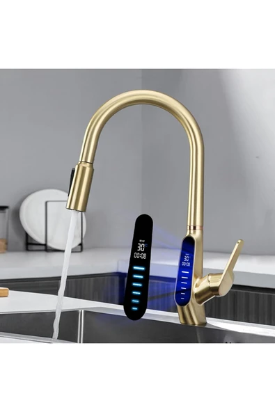 OEM Mutfak Evye Bataryası Dijital Su Arıtma Çıkışlı Spiralli Ve Fiskiyeli 7 Yıl Garanti Ithal Mat Gold - Resim 2