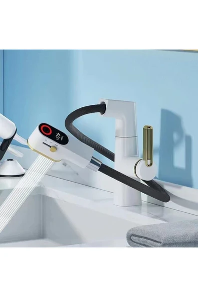 OEM Akıllı Dijital Sıcaklık Led Ekran Banyo Lavabo Bataryası Asansörlü 4 Fonksiyonlu İthal 7 Yıl Garanti - 7