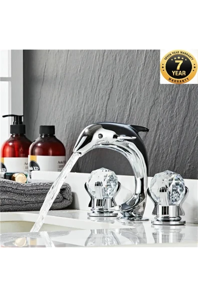 OEM Banyo Lavabo Küvet Jakuzi Bataryası Ankastre Krom Renk Taşlı Kuğu Model Şelale 7 Yıl Garantili - 1