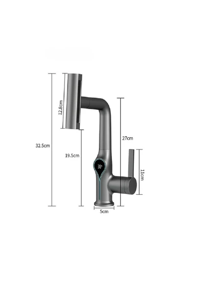 OEM Akıllı Dijital Sıcaklık Led Ekran Banyo Lavabo Bataryası Asansörlü 4 Fonksiyonlu İthal 7 Yıl Garanti - Resim 4