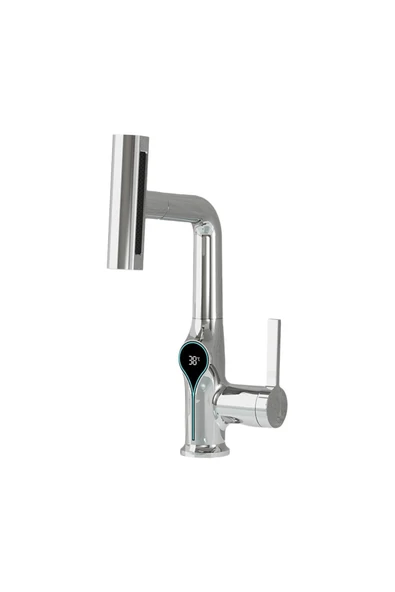 OEM Akıllı Dijital Sıcaklık Led Ekran Banyo Lavabo Bataryası Asansörlü 4 Fonksiyonlu İthal 7 Yıl Garanti - Resim 2