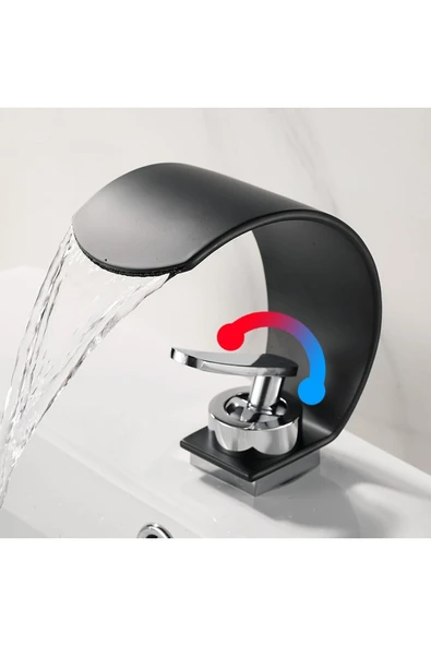 OEM Banyo Lavabo Bataryası Siyah/Krom Şelale 5 Yıl Garantili İthal Yeni Oval Tasarım. - Resim 2