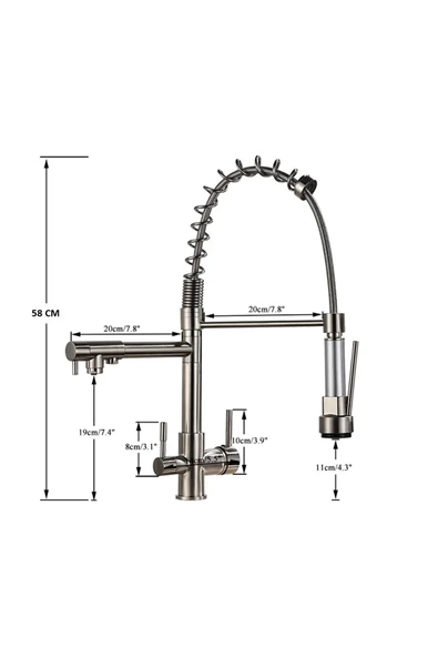 OEM Mutfak Evye Bataryası Dual Flow Su Arıtma Çıkışlı Spiralli Ve Fiskiyeli 7 Yıl Garantili Ithal Nikel. - Resim 2