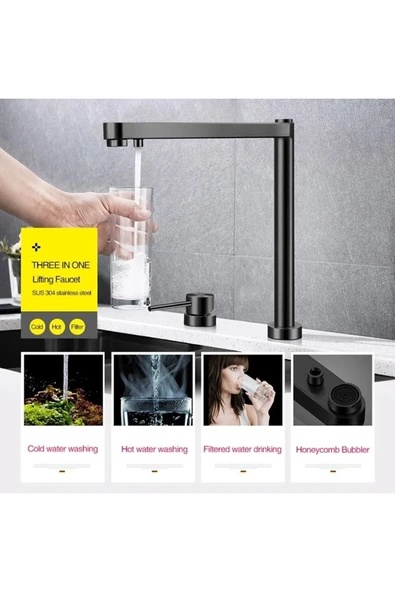 OEM Mutfak Evye Bataryası Pencere Önü Dual Flow Arıtma Çıkışlı Asansörlü Yeni Sistem Mat Siyah Ithal - Resim 3