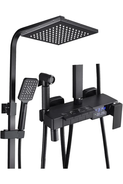 OEM Dijital Sıcaklık Led Ekranlı Banyo Duş Seti Piyano Tuşlu Yeni Tasarım Siyah 7 Yıl Garantili İthal ürün görseli