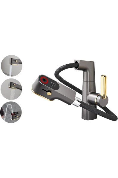 OEM Akıllı Dijital Sıcaklık Led Ekran Banyo Lavabo Bataryası Asansörlü 4 Fonksiyonlu İthal 7 Yıl Garanti - Resim 3