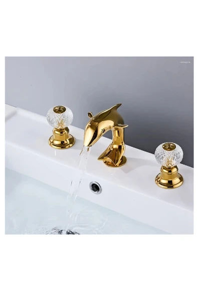 OEM Banyo Lavabo Küvet Jakuzi Bataryası Ankastre Gold Renk Taşlı Kuğu Model Şelale 7 Yıl Garantili - Resim 8