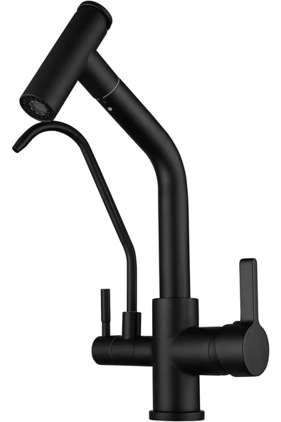 OEM Mutfak Evye Bataryası Dual Flow Su Arıtma Çıkışlı Spiralli 2 Akış Modu 7 Yıl Garanti Ithal Mat Siyah - Resim 6