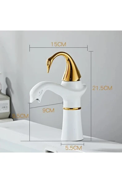 OEM Banyo Lavabo Bataryası Kuğu Model Beyaz / Gold Yeni Ürün Ithal 7 Yıl Garantili İthal - Resim 3