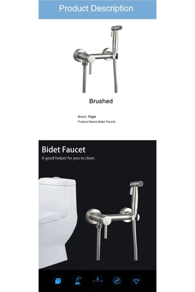 OEM Banyo Tuvalet Bide Basınçlı Püskürtücü Taharet Musluğu Çift Su Girişli Nikel İthal 7 Yıl Garantili - 5