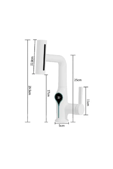 OEM Akıllı Dijital Sıcaklık Led Ekran Banyo Lavabo Bataryası Asansörlü 4 Fonksiyonlu İthal 7 Yıl Garanti - Resim 2