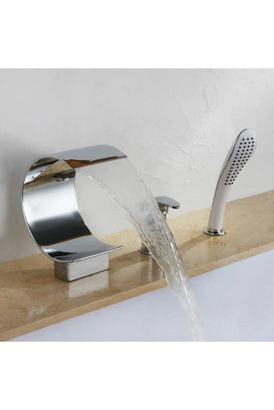 OEM Banyo Lavabo Küvet Jakuzi Bataryası Ankastre Krom 3 Lü Set Yeni Şelale 7 Yıl Garantili - Resim 5