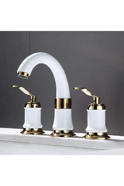 OEM Banyo Lavabo Bataryası Ankastre Beyaz Gold Renk 3'Lü Set Yeni 7 Yıl Garantili İthal - Resim 2