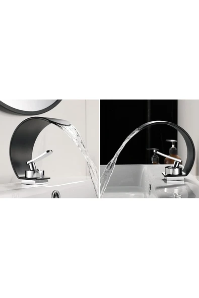 OEM Banyo Lavabo Bataryası Siyah/Krom Şelale 5 Yıl Garantili İthal Yeni Oval Tasarım. - Resim 3