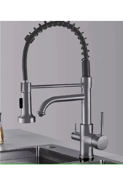 OEM Mutfak Evye Bataryası Dual Flow Su Arıtma Çıkışlı Spiralli Ve Fiskiyeli Antrasit 7 Yıl Garanti Ithal - Resim 2