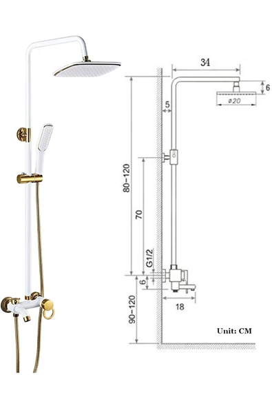 OEM Banyo Bataryası Duş Seti Beyaz Gold Altın Dore Özel Seri Yeni Model 7 Yıl Garantili İthal - Resim 4