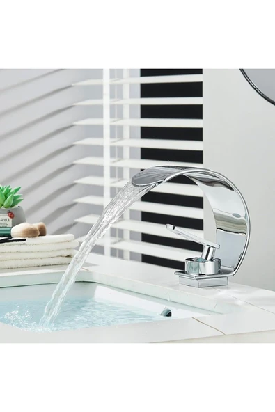 OEM Banyo Lavabo Bataryası Krom Renk Şelale 7 Yıl Garantili İthal Yeni Oval Tasarım. - Resim 5