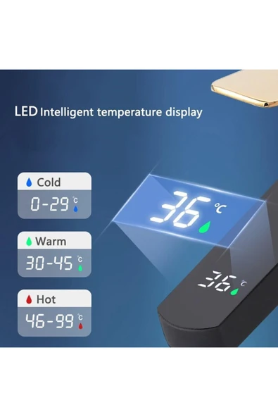 OEM Akıllı Dijital Sıcaklık Led Ekran Banyo Lavabo Bataryası Siyah Gold İthal 7 Yıl Garantili - Resim 2