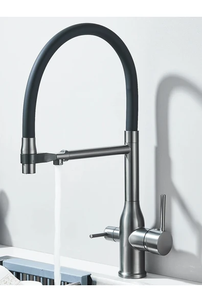 OEM Mutfak Evye Bataryası Dual Flow Su Arıtma Çıkışlı Spiralli Fiskiyeli 7 Yıl Garantili İthal Antrasit - Resim 8