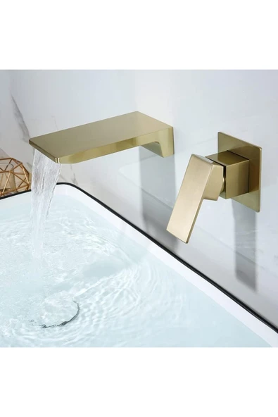 OEMN Banyo Bataryası Küvet Jakuzi Lavabo Ankastre Mat Gold Yeni Şelale 7 Yıl Garantili Sıva Altı Dahil - Resim 5