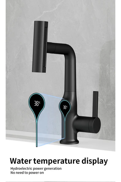 OEM Akıllı Dijital Sıcaklık Led Ekran Banyo Lavabo Bataryası Asansörlü 4 Fonksiyonlu İthal 7 Yıl Garanti - Resim 3