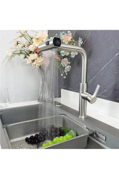 OEM Mutfak Eviye Bataryası Dokunmatik 3 Fonksiyonlu Spiralli Fistikeli Ithal Mat Krom 7 Yıl Garantili - Resim 3