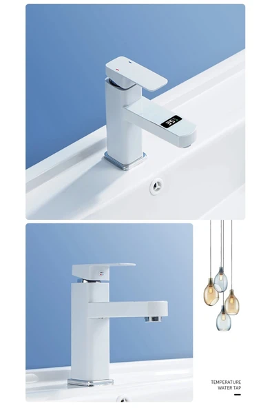 OEM Akıllı Dijital Sıcaklık Led Ekran Banyo Lavabo Bataryası Beyaz İthal 7 Yıl Garantili - Resim 5