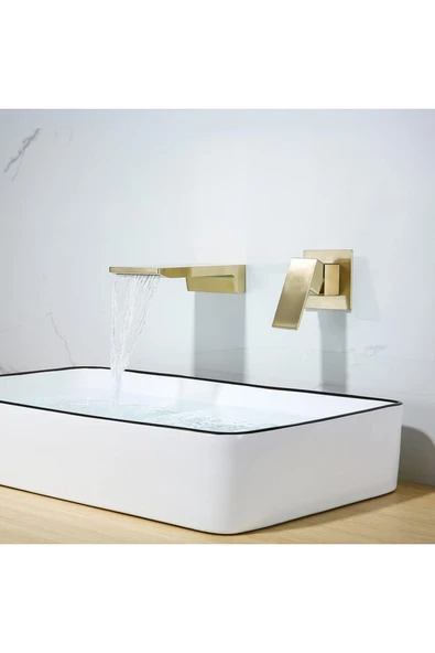 OEMN Banyo Bataryası Küvet Jakuzi Lavabo Ankastre Mat Gold Yeni Şelale 7 Yıl Garantili Sıva Altı Dahil - Resim 8