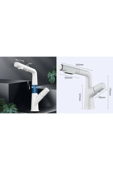 OEM Banyo Lavabo Bataryası Asansörlü Yeni Sistem Beyaz Spiralli Ve Fiskiyeli 7 Yıl Garantili İthal - Resim 3