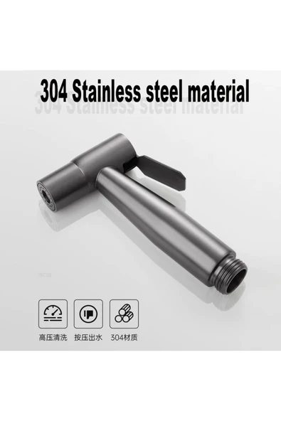 OEM Banyo Bide Basınçlı Püskürtücü Taharet Musluğu Klozet Hortumu Antrasit - Resim 4