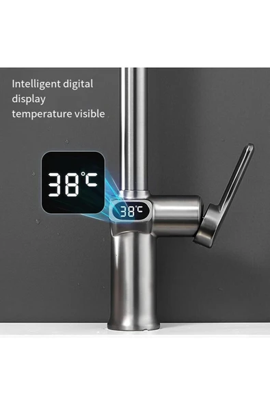 OEM Dijital Mutfak Eviye Bataryası Duş Şelale Antrasit 3 Fonksiyonlu Fiskiyeli Ithal 7 Yıl Garantili - Resim 3