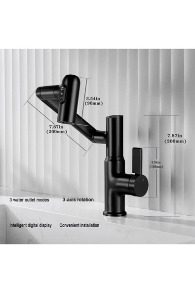 OEM Akıllı Dijital Sıcaklık Led Ekran Banyo Lavabo Bataryası Katlanır İthal Siyah 7 Yıl Garantili - 8