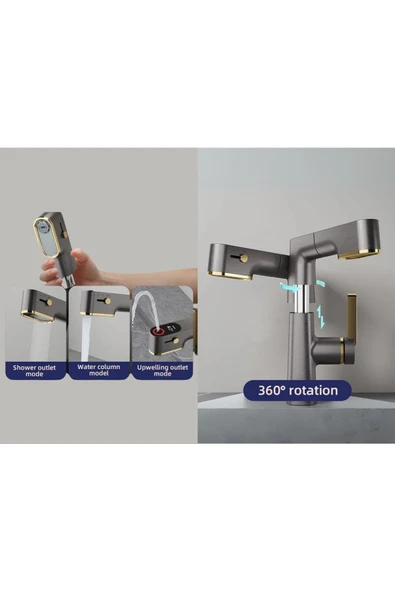 OEM Akıllı Dijital Sıcaklık Led Ekran Banyo Lavabo Bataryası Asansörlü 4 Fonksiyonlu İthal 7 Yıl Garanti - Resim 2