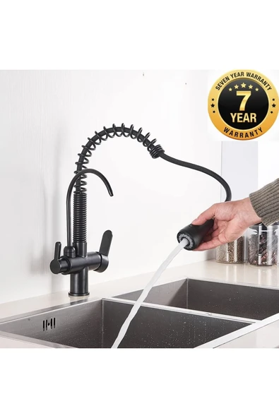 OEM Mutfak Evye Bataryası Dual Flow Su Arıtma Çıkışlı Fiskiyeli Mat Siyah 7 Yıl Garantili Ithal ürün görseli