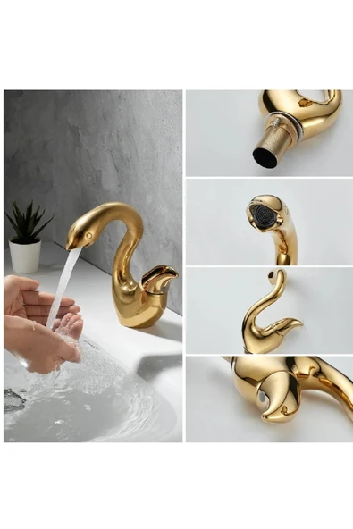 OEM Banyo Lavabo Bataryası Kuğu Model Altın Dore Gold Renk Yeni Ürün Ithal 7 Yıl Garantili İthal - Resim 2