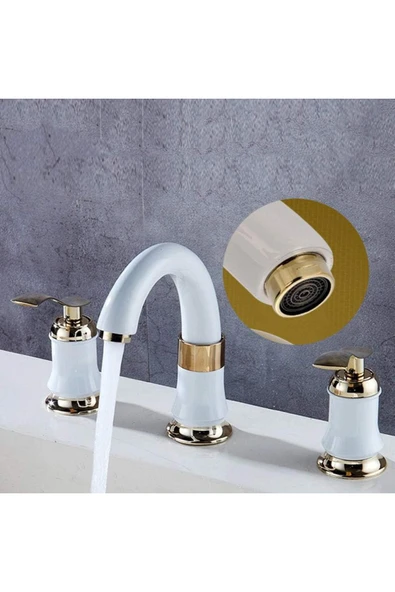 OEM Banyo Lavabo Bataryası Ankastre Beyaz Gold Renk 3'Lü Set Yeni 7 Yıl Garantili İthal - Resim 4