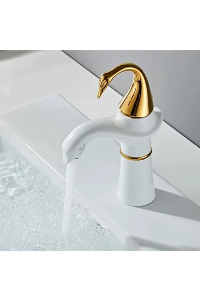 OEM Banyo Lavabo Bataryası Kuğu Model Beyaz / Gold Yeni Ürün Ithal 7 Yıl Garantili İthal - Resim 2
