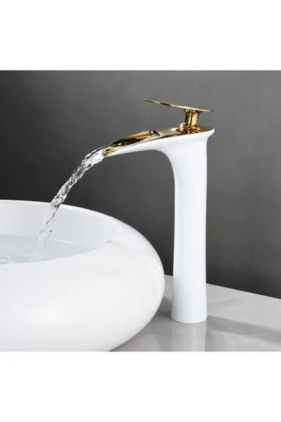 OEM Banyo Çanak Lavabo Bataryası Beyaz / Gold Renk Yeni Şelale Model 7 Yıl Garantili Ithal - Resim 6
