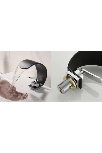 OEM Banyo Lavabo Bataryası Siyah/Krom Şelale 5 Yıl Garantili İthal Yeni Oval Tasarım. - Resim 5