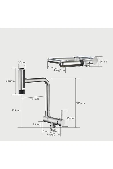 OEM Mutfak Pencere Önü Katlanır Evye Bataryası Rustik Yeni Model Mat Siyah 7 Yıl Garantili Ithal - Resim 3