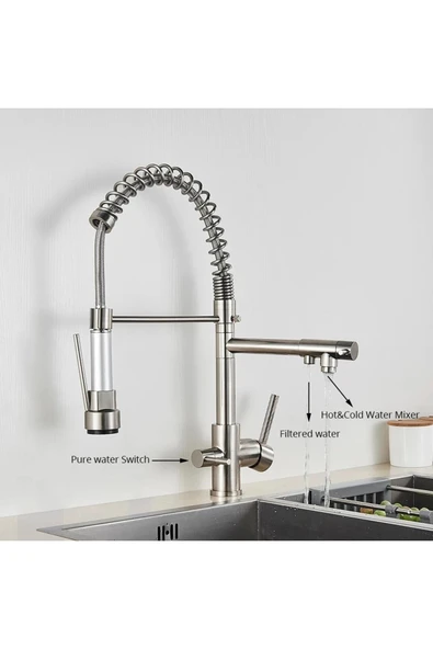 OEM Mutfak Evye Bataryası Dual Flow Su Arıtma Çıkışlı Spiralli Ve Fiskiyeli 7 Yıl Garantili Ithal Nikel. - Resim 4