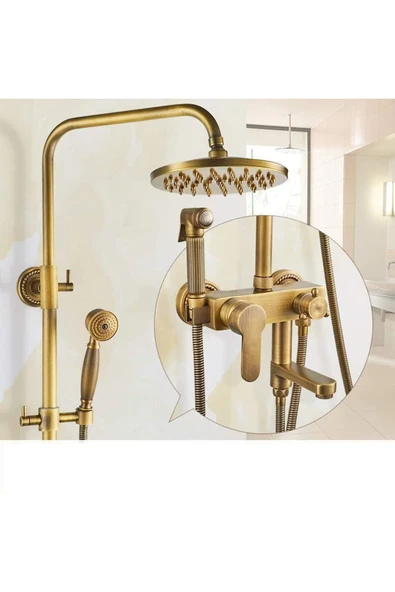 OEM Banyo Bataryası Ve Duş Seti Antik Renk Bide Fiskiyeli Yeni Model 7 Yıl Garantili İthal - 1