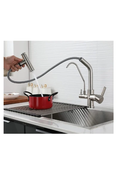 OEM Mutfak Evye Bataryası Dual Flow Su Arıtma Çıkışlı Spiralli 2 Akış Modlu 7 Yıl Garantili Ithal Nikel - Resim 2