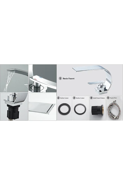 OEM Banyo Lavabo Bataryası Krom Renk Şelale 7 Yıl Garantili İthal Yeni İnce Tasarım. - Resim 7