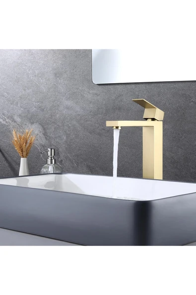 OEM Banyo Çanak Lavabo Bataryası Mat Gold Renk Yeni Tasarım 7 Yıl Garantili Ithal - Resim 8